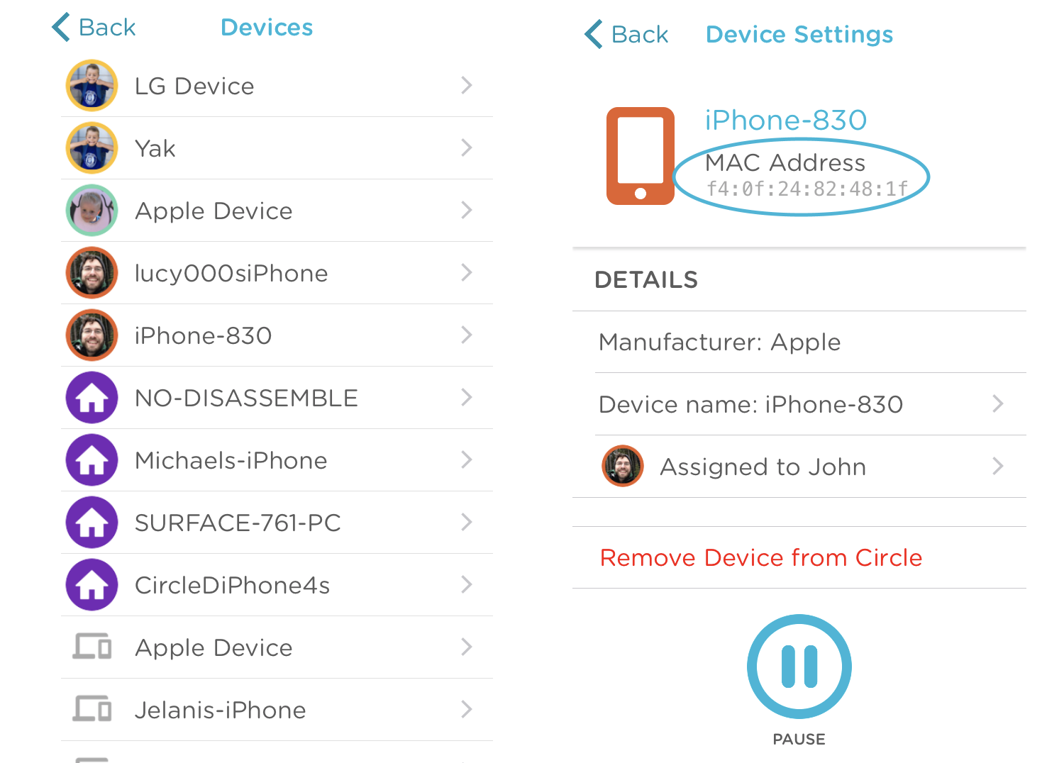 determine device by mac address