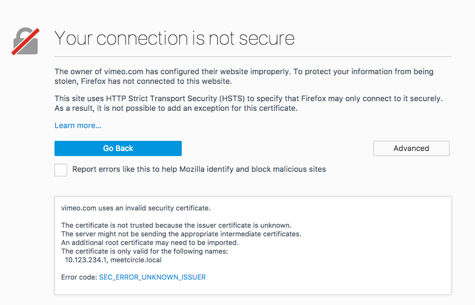 firefox for mac could not verify this certificate because the issuer is unknown